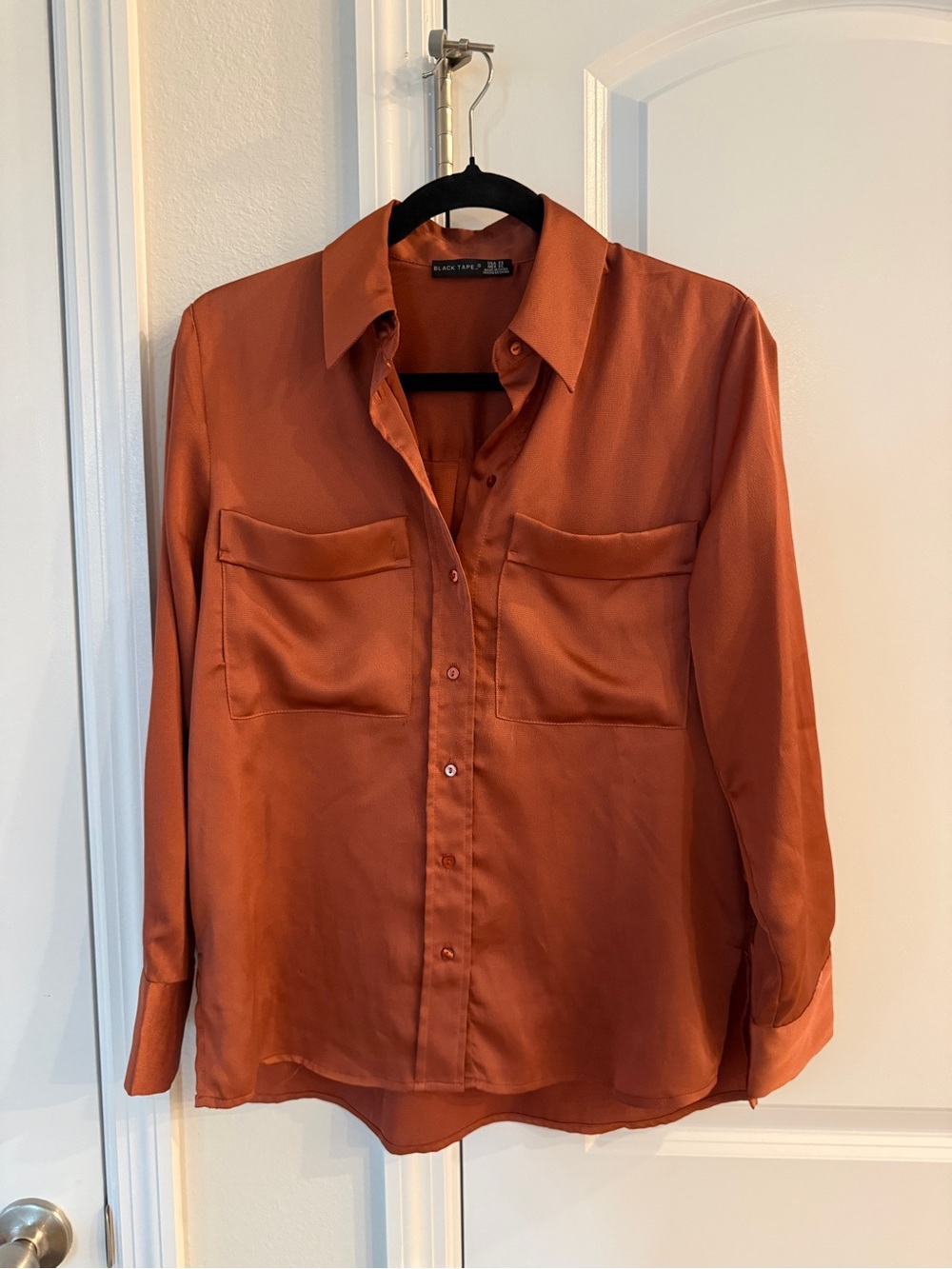 BLACK TAPE_ Satin Blouse in Deep Rust
